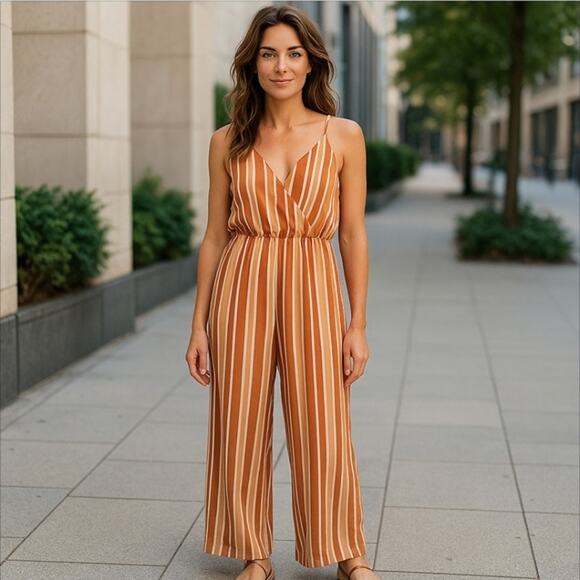 Mauve Pink and Cream Vertical Striped Jumpsuit Size S - Picture 1 of 11